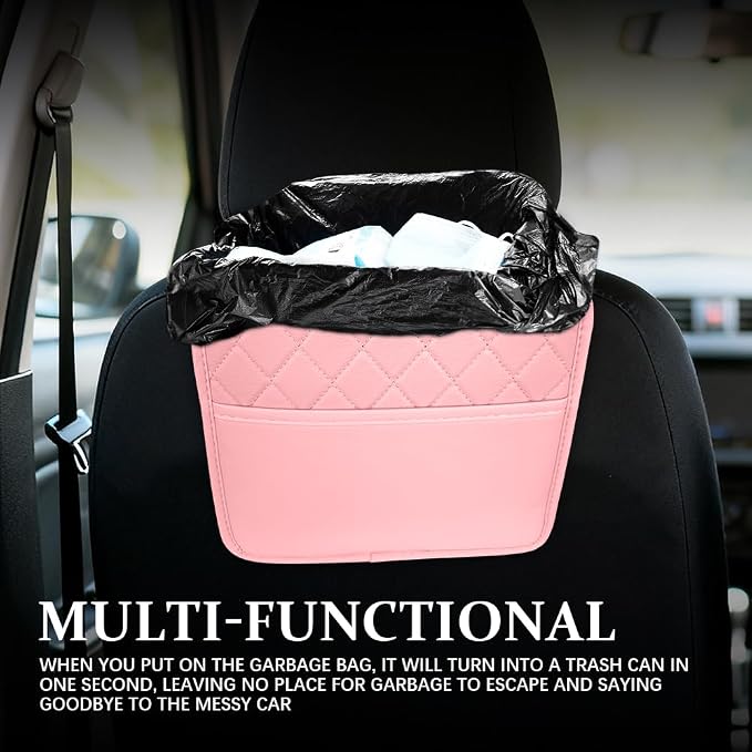Car Seat Back Organizer, Car Organizers and Storage, PU Leather Vehicle Backseat Hanging Storage Pocket, Multipurpose Auto Organizer Hanging Universal for Most Vehicles (Pink without Pocket)