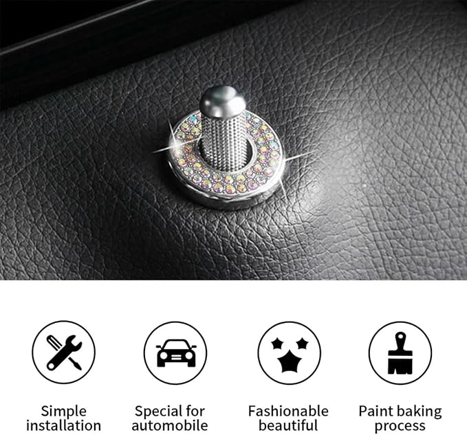JOYCOURT 4Pack Bling Car Inner Door Lock Cover Stickers, Colorful | Rhinestone Bling Car Pull Rod Bolt Decoration Cover Interior Car Accessories, for Mercedes-Benz A/B/C/E Class GLC GLA GLK GLA