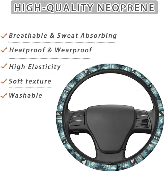 Wanyint Car Steering Wheel Cover, 15 Inch Soft Breathable Steering Wheel Protector for Women Men, Universal Fit for SUV Sedan Van Truck, Southwest Aztec Blue