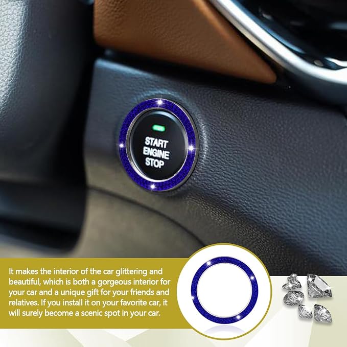 Crystal Rhinestone Engine Start Decals, Push to Start Button Cover, Key Ignition Knob Bling Ring, Bling Car Accessories for Women