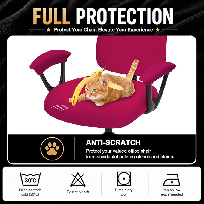 Super Stretchable Separate Office Chair Seat Covers - Universal Spandex Computer Chair Slipcover - Rotating Backrest Coverings & Cushion Protectors & Armrest Covers for Dogs, Cats, Pets