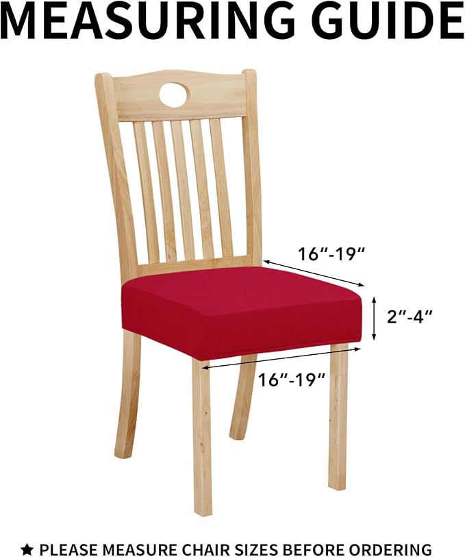 Easy-Going 100% Waterproof Seat Covers for Dining Room Chairs Set of 4, Stretch Chair Seat Slipcovers Protector Removable and Washable Kitchen Dining Chair Covers, Christmas Red