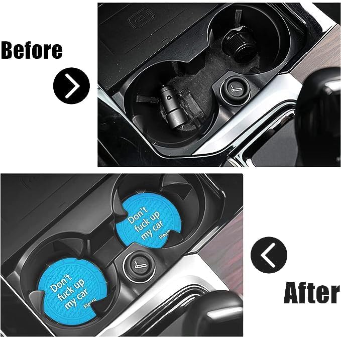 Cup Holder Coaster, Non-Slip Embedded Decorative Funny Car Accessory - Don't Fuck up My Car Please, Suitable for Most Interior Accessories for Women Men (Light Blue)