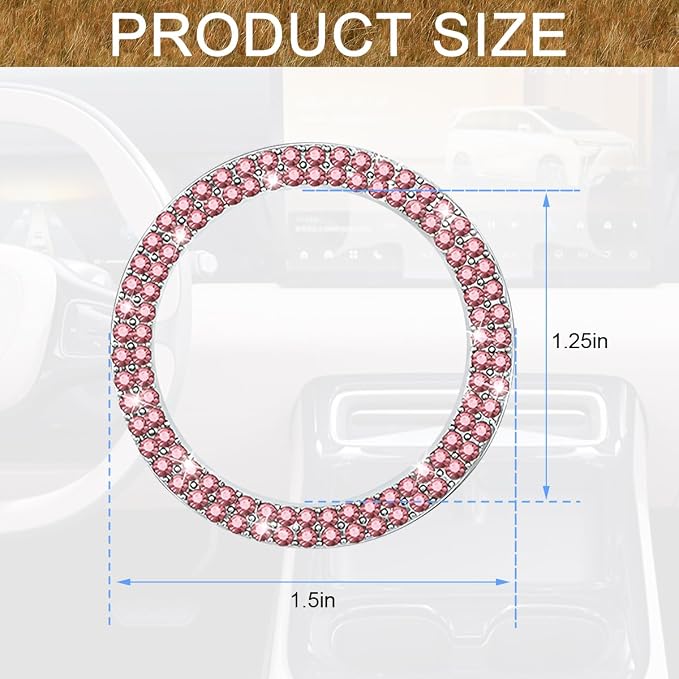 Bling Car Engine Start Ring Decals, 2PCS Sparkling Crystal Rhinestone Vehicle Push to Start Button Sticker, Diamond Auto Key Ignition Knob Decorative Ring, Universal for Vehicles (Pink)