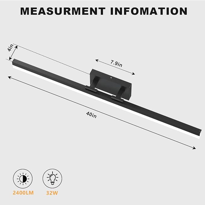 IZORRO Modern Bathroom Vanity Light 40 inch, Rotatable, 32W Dimmable Led Bathroom Light Fixture Over Mirror, Black Vanity Light Bar (5 Color Temperature)