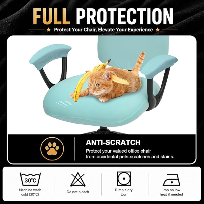 Stretchable Split Office Chair Seat Covers with Armrest Covers - Universal Stretch Computer Chair Slipcover - 180GSM Washable Rotating Backrest Coverings & Cushion Protectors for Dogs, Cats, Pets