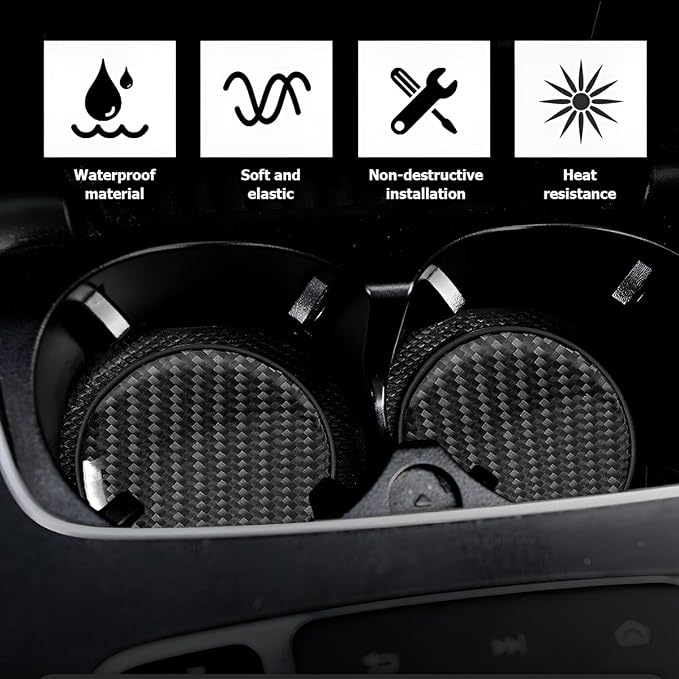 BESULEN Car Cup Holder Coaster, 4 PCS Carbon Fiber Non-Slip Embedded Coasters, Universal 2.75 Inch Cup Holder Insert Coaster Pad, Sports Racing Durable Drink Mat, Car Interior Accessories
