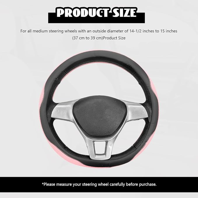 Microfiber Leather Steering Wheel Cover, Breathable Steering Wheel Protector with Anti-Slip Inner Ring, Universal 14.5"-15" Car Wheel Cover Auto Interior Decor for Men Women (Pink)