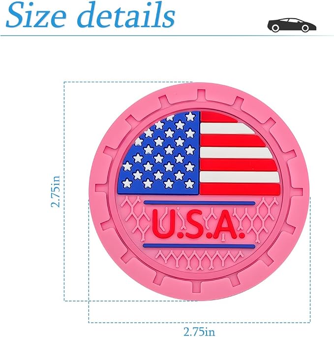 AUCELI 2 Pack Car Cup Holder Coasters, Colored American Flag US Flag Insert Car Cup Coaster, 2.75 Inch Anti Slip Shockproof Embedded Drink Mat, Vehicle Interior Decor Accessories