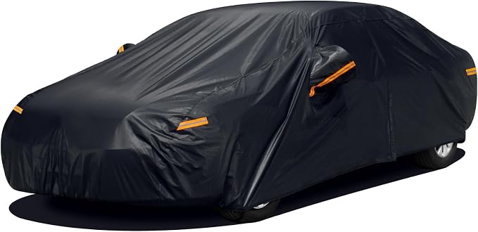 SEAZEN 7 Layers Car Cover Waterproof All Weather, Heavy Duty Car Cover for Automobiles with Zipper Full Exterior Cover Outdoor UV Snow Wind Protection, Universal Full Car Cover for Sedan 201" to 209"