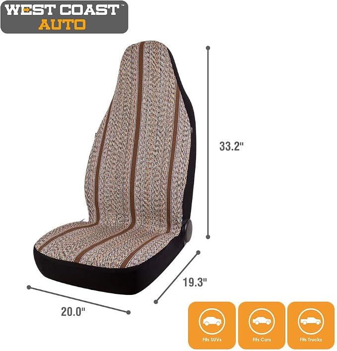 West Coast Auto Baja Blanket Bucket Seat Cover for Car, Truck, Van, SUV - Airbag Compatible (2PCS Brown)