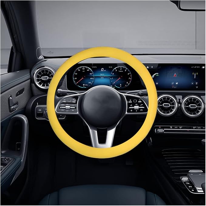 AICEL Car Silicone Steering Wheel Cover, Soft Anti-Slip Auto Steering Wheel Protector Fit 14 Inch, Universal Vehicle Interior Accessories for Cars, SUVs, Trucks, and Vans (Yellow)