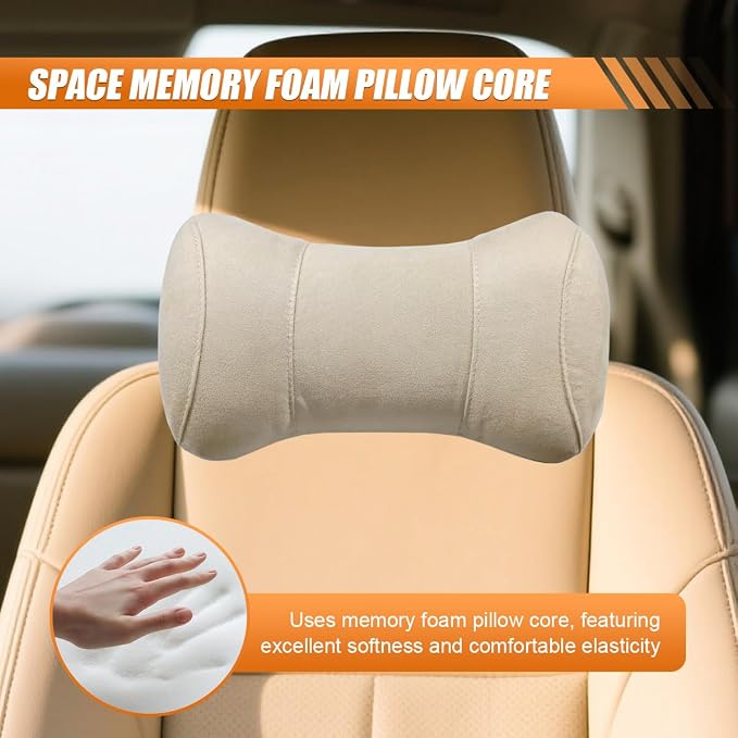 Car Headrest Pillow for Driving - Memory Foam Soft Automotive Neck Support Pillow Cushion with Adjustable Strap - Comfortable Car Seat Headrest Pillow for Neck Pain Pressure Relief (Beige)
