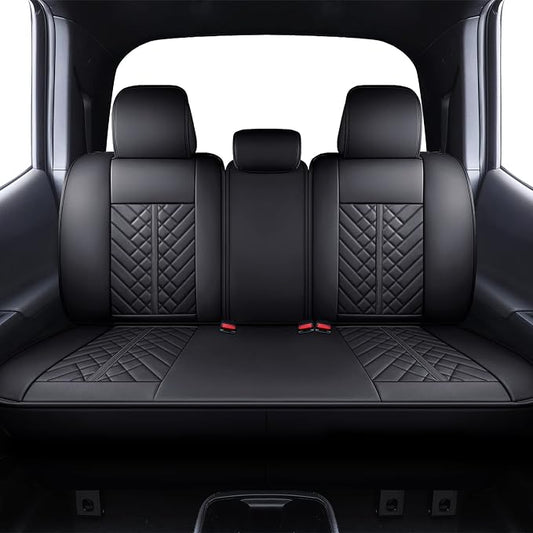Tomatoman Tacoma Car Rear Seat Covers 2005-2025 2026 Access Double Extended Cab TRD Sport Offroad Limited SR5 V6 Truck with Waterproof Faux Leather Back Cushions(Rear Seat/Black)