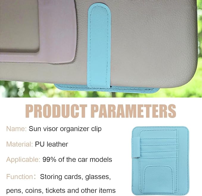 Augeny 2 PCS Car Sun Visor Organizer, Small Auto Visor Organizer and Storage, Registration and Document Holder for Sunglasses, Card, Pen, Driver License, Car Accessories (Blue)