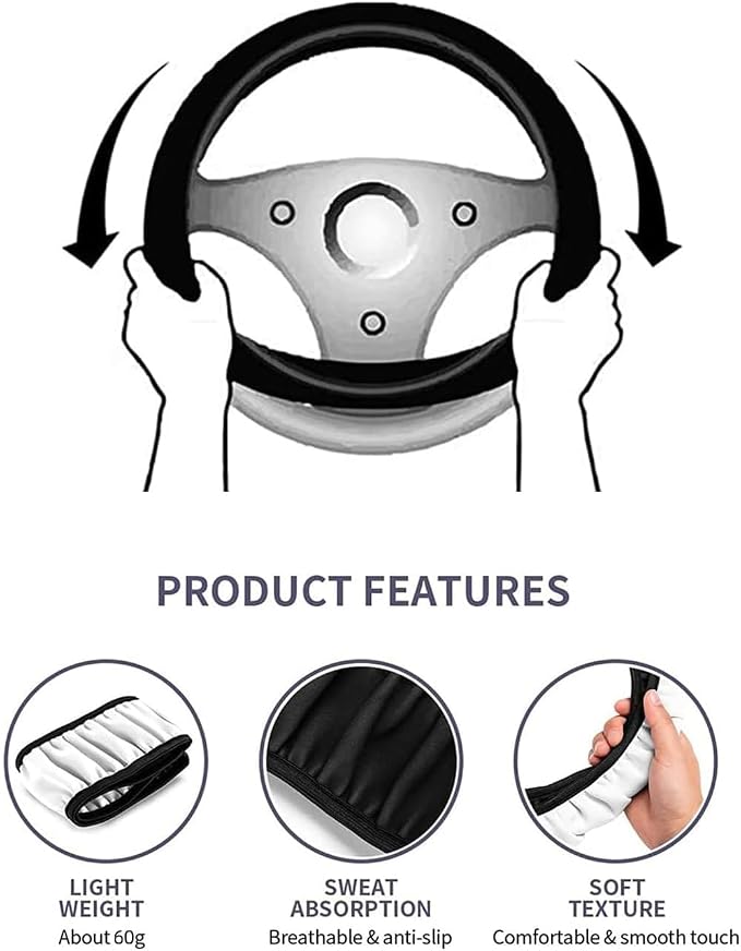 Car Steering Wheel Cover, Leather, Anti-Slip Lining, Universal for Accord, 14.5-15 Inch, Black
