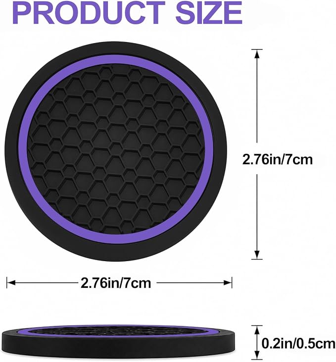 4PCS Car Cup Holder Coasters - 2.75 Inch Non-Slip Insert Water Bottle Holder Pads, Dustproof Automotive Interior Accessories Mat, Universal for Vehicles, Trucks, RVs (Purple)
