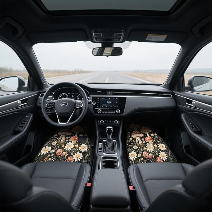 Mushroom Car Floor Mats Cottage Starry Garden Snail Butterfly Carpet Front Rear Carpets Mat Decorative Car Floor Carpets Non-Slip Auto Car Accessories Universal Fit for Car SUV Truck Van