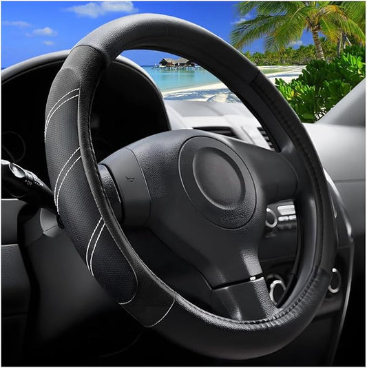 Zpana Car Steering Wheel Cover, 15 Inch Carbon Fiber Leather Non-Slip Steering Wheel Protector with Lining, Breathable Automotive Interior Accessories, Universal for SUV RV Truck (Black)