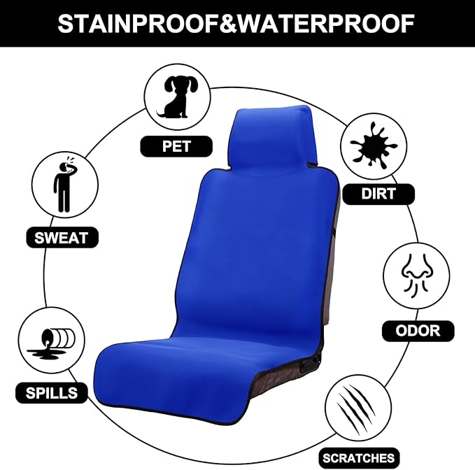 Neoprene Waterproof Car Seat Cover, Royal Blue 2pcs, Non-Slip | Car Seat Protector, Sweat-proof, Universal Fit SUV & Truck, Machine Washable, For Gym, Yoga, Pets, Workout, Beach, Swimming