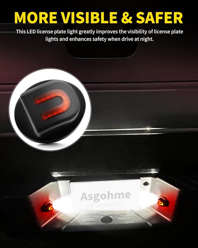 White LED License Plate Lights with Red U-shaped Light Strip Rear Bumper Tag Lamp Assembly Compatible with Ford F150 F250 F350 Super Duty Bronco Ranger Explorer Excursion, Pack of 2