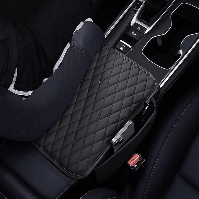 ESKONKE [Upgraded] Car Center Console Cover with 2 Storage Bags - Premium Nappa Leather Armrest Cover, Scratch & Wear Resistant, Waterproof Car Interior Accessories (Black)
