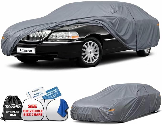 Large Car Cover Waterproof All-Weather,Outdoor Full Exterior Covers Custom Fit for Thunderbird,Impala,Town,Cutlass,Cadillac DeVille,Bel Air,Caprice,etc,Size C6(See Size Chart)