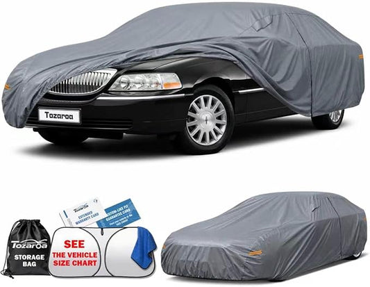 Large Car Cover Waterproof All-Weather,Outdoor Full Exterior Covers Custom Fit for Thunderbird,Impala,Town,Cutlass,Cadillac DeVille,Bel Air,Caprice,etc,Size C6(See Size Chart)
