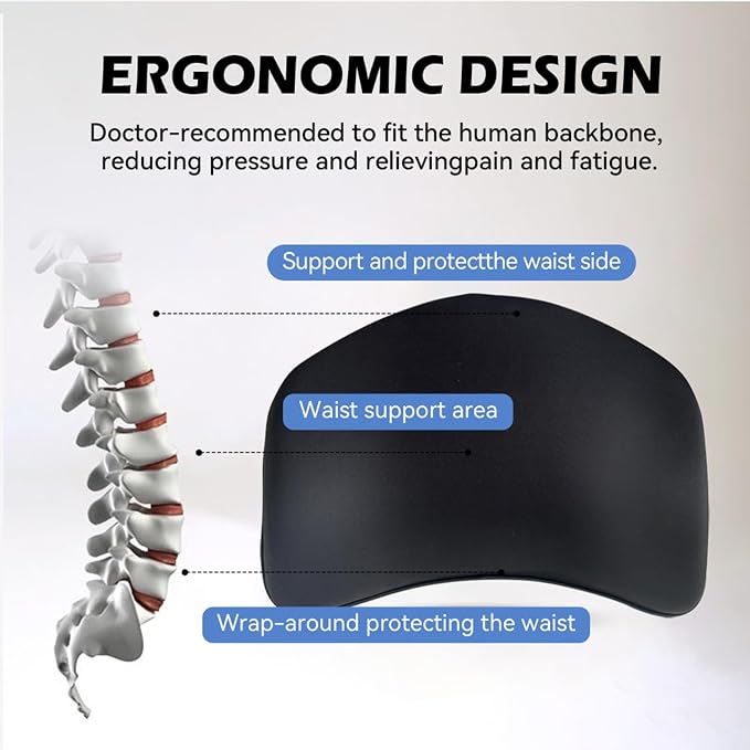 Really Supportive Lumbar Support Pillow for Car, Back Support Lumbar Pillow | 100% Memory Foam - Breathable Removable Cover, Ergonomic Design - Improve Sitting Posture & Back Pain Relief(Black, 1PC)