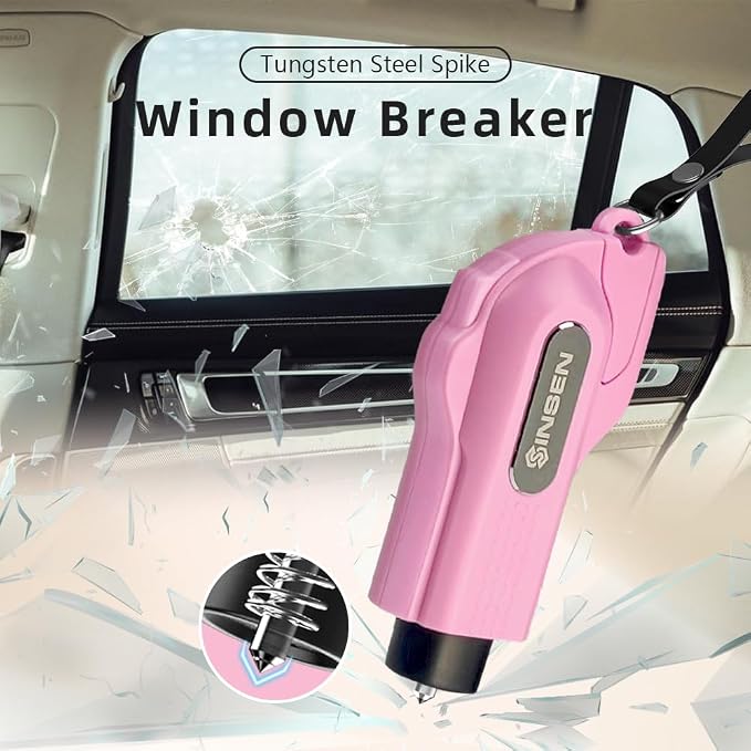 SINSEN Car Safety Hammer, 2-Pack Window Glass Breaker & Seatbelt Cutter, Emergency Keychain, Automotive Escape Kit and Survival Tool for Land/Underwater, Orange