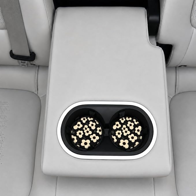 2Pack Car Cup Holder Coasters Absorbent Ceramic Coaster 2.56" for Women & Men Auto Flower Car Accessories (Ceramic Flower)