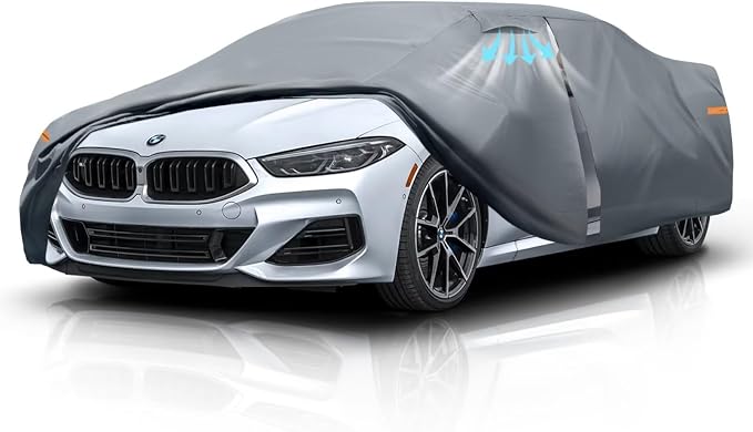 Waterproof BMW 8-Series(1998-2026) Car Cover with Breathable Vents, [Upgrade] Premium Covers with Cotton Liner and Zipper Door, Sun Rain Snow Dust Uv Protection.(Gift with Towel)