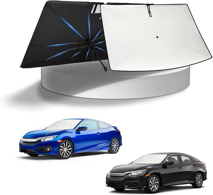 KUST Sun Shade Umbrella for Honda Civic 2012-2021 (Sedan & Hatchback) | Custom Fit Windshield Sunshade | Foldable Sunshade with Bendable Handle | Blocks Heat & UV Rays Keep Your Car Cool Sunshield