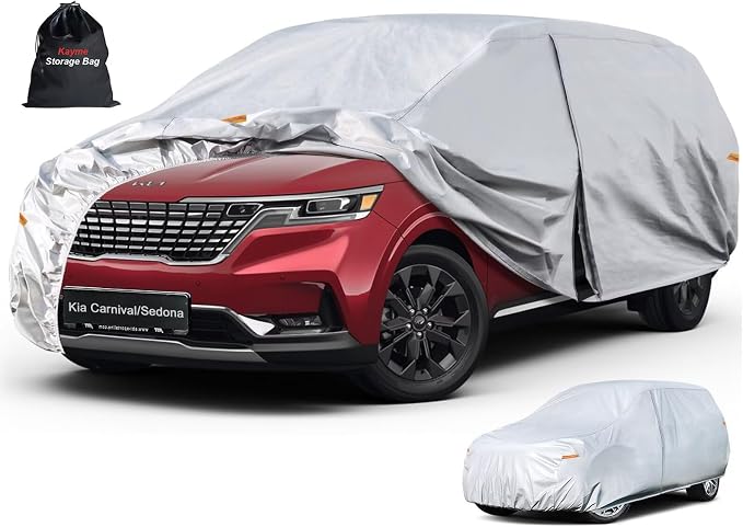 Kayme 6 Layers Hatchback Car Cover Custom Fit for Kia Carnival/Sedona (2002-2026), Waterproof All Weather for Automobiles,Rain Sun UV Protection.Silver
