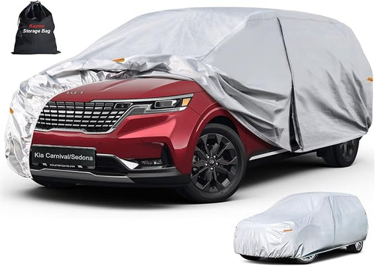 Kayme 6 Layers Hatchback Car Cover Custom Fit for Kia Carnival/Sedona (2002-2026), Waterproof All Weather for Automobiles,Rain Sun UV Protection.Silver