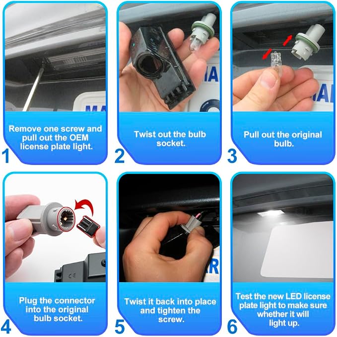 K5 Led License Plate Light for 2017 2018 2019 2020 2021 2022 2023+ Kia K5 Rio Niro Cadenza 6500K Xenon White Error Free Led Rear Tag Number Plate Lamps OEM 92501-F6000