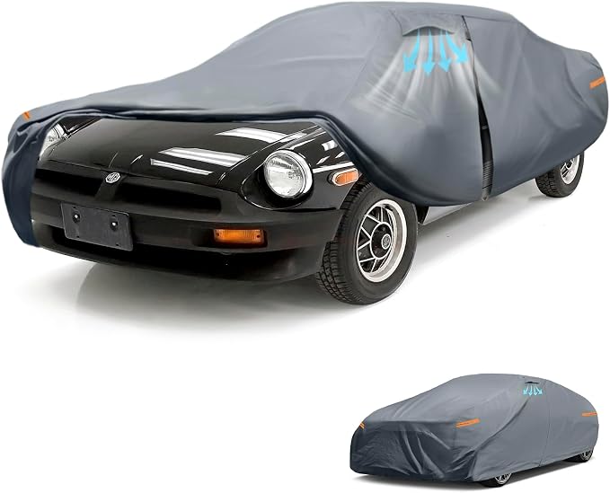 Waterproof MG MGB (1966-1980)(1966-1980) Car Cover with Breathable Vents, [Upgrade] Premium Covers with Cotton Liner and Zipper Door,Sun Rain Snow Dust Uv Protection.(Gift with Towel)