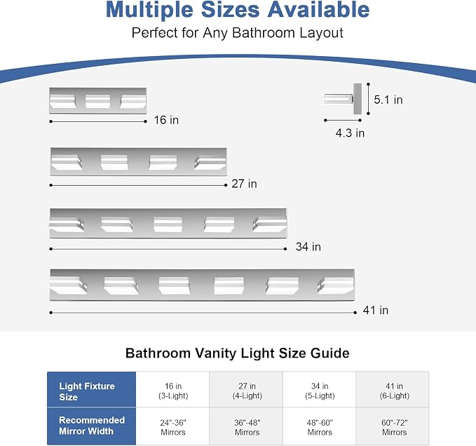 Modern LED Bathroom Lights Fixtures 6-Light,Stainless Steel Chrome Acrylic Wall Lighting,Vanity Lights for Bathroom Over Mirror 6000k 41in