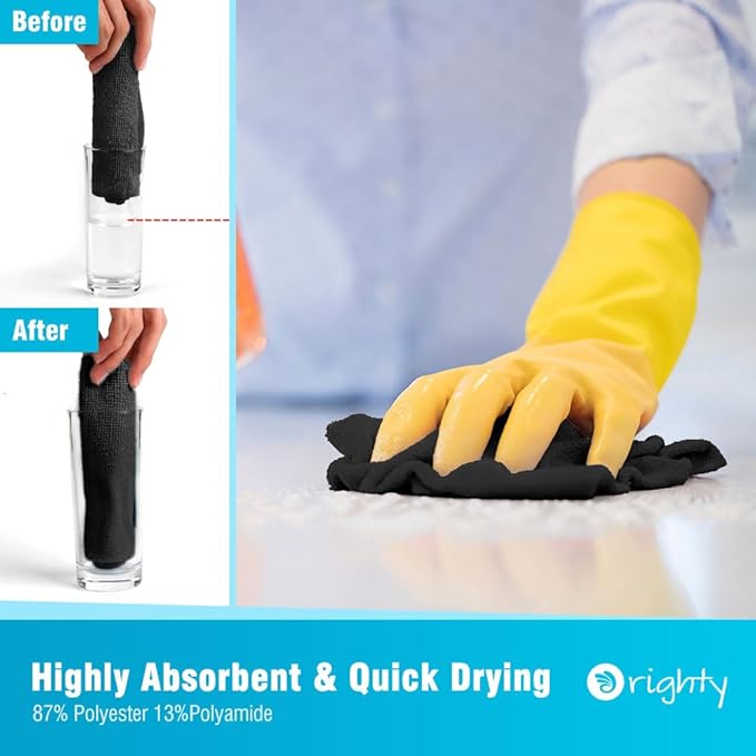 Orighty Microfiber Cleaning Cloth Bulk, 50 Pack Shop Towels 12x12 in, Black | Reusable Microfiber Towels for Cars, Shop Rags, Multi-Purpose Lint Free Cleaning Rags for Home & Kitchen