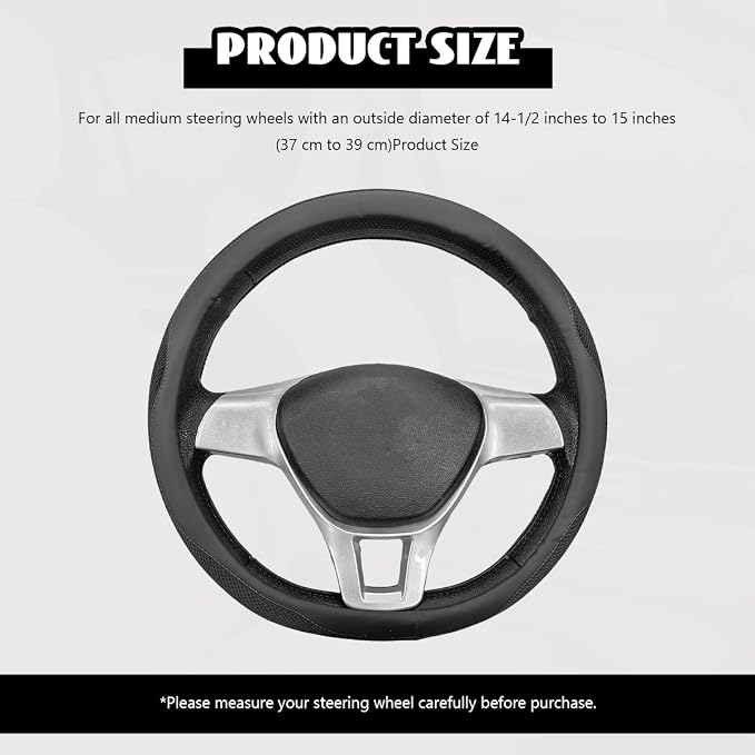 Microfiber Leather Steering Wheel Cover, Breathable Steering Wheel Protector with Anti-Slip Inner Ring, Universal 14.5"-15" Car Wheel Cover Auto Interior Decor for Men Women (Black)