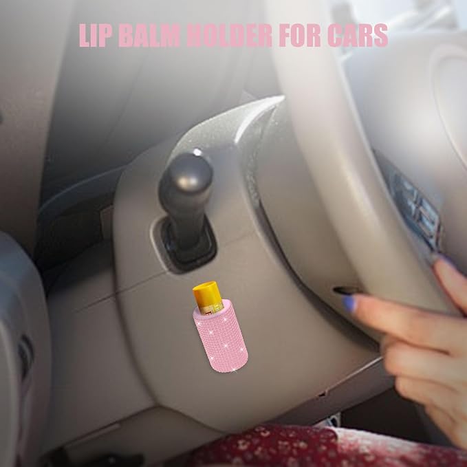 Upright Car Chapstick Holder, Bling Insulating Lip Balm Holder,Rhinestone Car Accessories for Women Interior ,Suitable for Most Vehicles. (Pink)