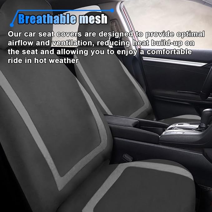 LAINLOY 2 Pack Car Seat Covers, Breathable Seat Protectors, Anti-Slip Driver Seat Cover, Comfortable Front Seat Cover Set Universal Fit for Truck, SUV, Sedan, Airbag Compatible (Black&Gray)
