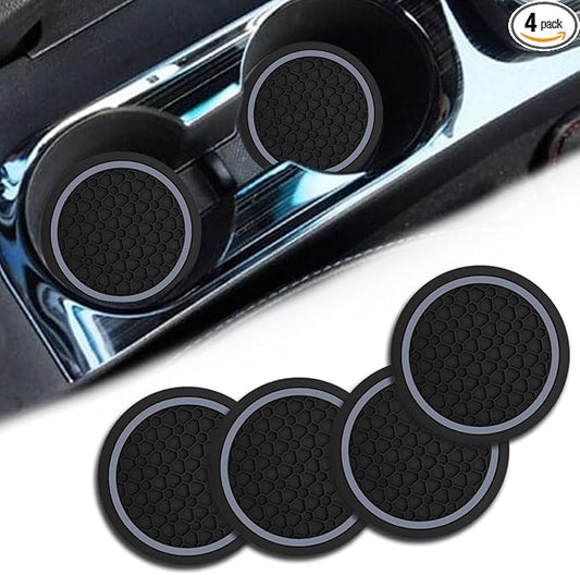 Car Cup Holder Coasters, Dustproof Automotive Interior Accessories Mat,2.75 Inch Non-Slip Insert Water Bottle Holder Pads, Universal for Vehicles, Trucks, RVs and More (Black/Gray, 4PCS)