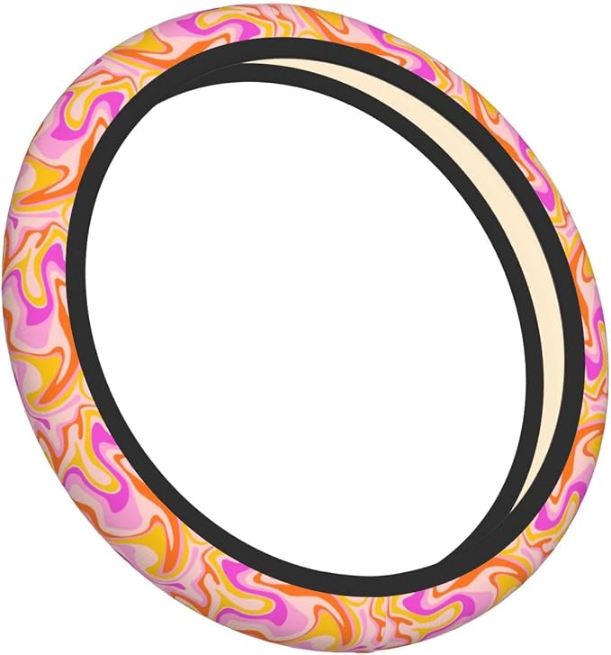Groovy 70s 80s Vintage Aesthetic Steering Wheel Cover For Women Men Girls Car Accessories Decor Anti-Slip Neoprene Auto Steering Wheel Covers Protector Universal 15 Inch