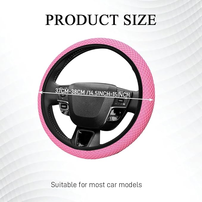 Elastic Stretch Steering Wheel Cover, Steering Wheel Protector, 15 Inch Anti-Slip Breathable Microfiber Ice Silk Protection, Easy Carry, Warm in Winter & Cool in Summer for Cars (Pink)