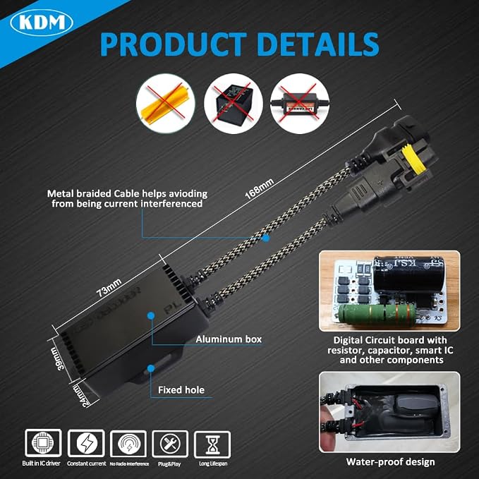 KDM H8 H9 H11 LED Light Decoder Canbus,Anti Flickering Error Free Load Resistor Harness,LED Warning Canceller Resistor Adapter,2Pack