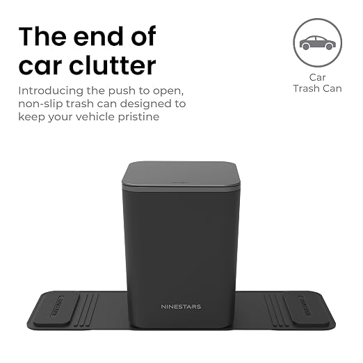 Ninestars Mini Car Trash Can with Press Lid, 3L / 0.79 Gallon Small Garbage Bin, Foldable Leak-Resistant Design with Weighted Non-Slip Base for Car Floor & Center Console (Black)
