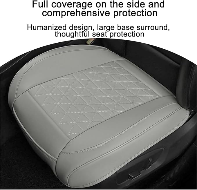 2PCS Leather Car Seat Cover, Vehicle Front Bottom Seat Protector Pad, Full Surrounded Waterproof Auto Seat Protective Cushion with Storage Pocket, Universal for SUV, Truck, Sedan（Gray）