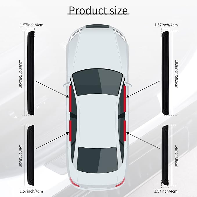 SINGARO Car Door Threshold Protection, 4PCS Door Edge Step Dust Shield Cover, Door Width 19.8x1.57inch Car/SUV Universal Rubber Scratch Resistant Exterior Accessories (Black)