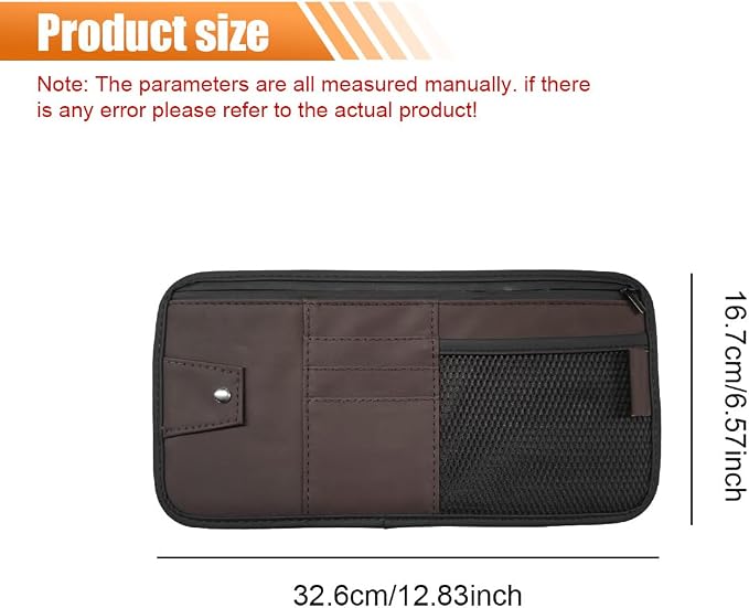 Car Sun Visor Organizer, PU Leather Automotive Visor Storage Pouch Holder with Multi-Pocket, Vehicle Interior Organizer Accessories for Sunglasses, Pen, Key, Phone, Cards, License(Brown)